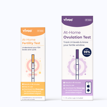 Two fertility test kits from vivoo on a white background