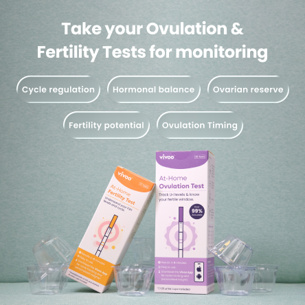 Ovulation and fertility test with packaging on a light green background
