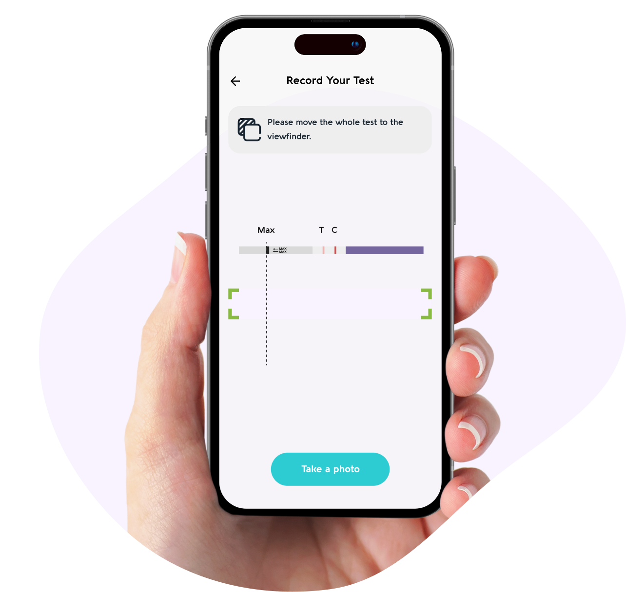 Hand holding a smartphone displaying Vivoo App interface with a test recording screen.