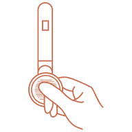 Illustration of a hand holding a vaginal ph test on a white background