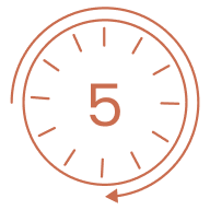 Circular design with number 5 and arrow, resembling a clock or timer.