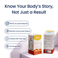 Vivoo fertility test packaging with text highlighting features on a white background
