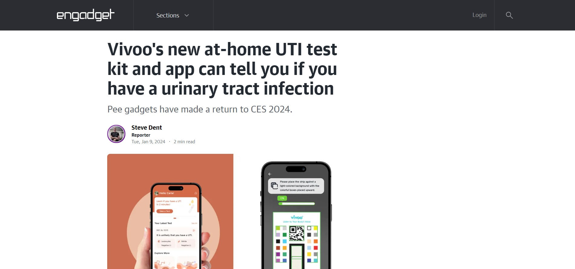 screen shot of engadget article