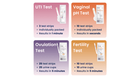 Four different types of Vivoo womens health tests on a white background