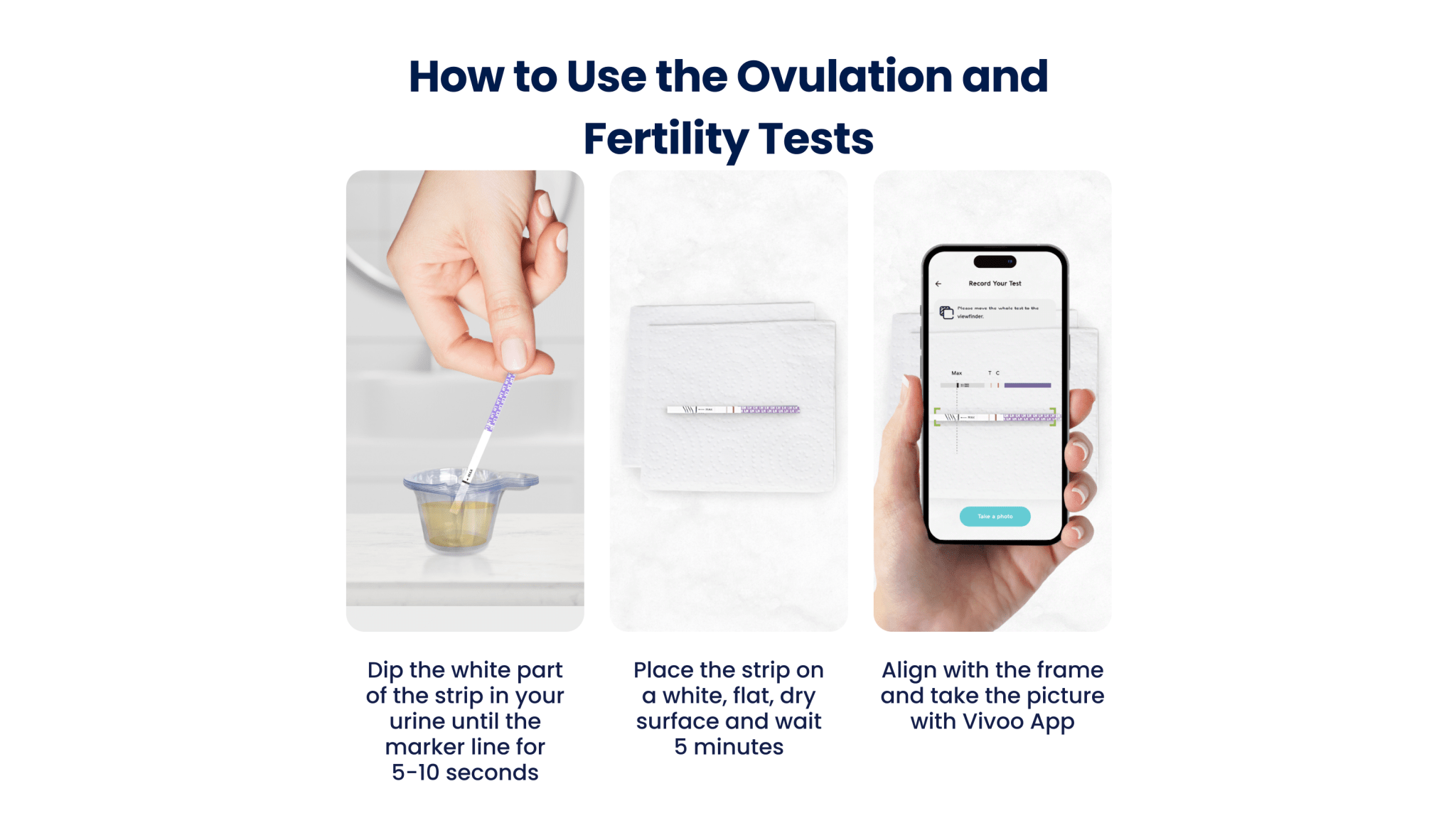 Instructions on using ovulation and fertility tests with images and text.