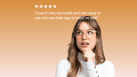 Woman with glasses with real user review on a yellow background