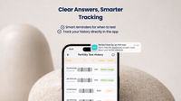 Smartphone displaying Vivoo App with text 'Clear Answers, Smarter Tracking' on a light background.