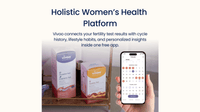 Vivoo fertility test kits and app on a white background
