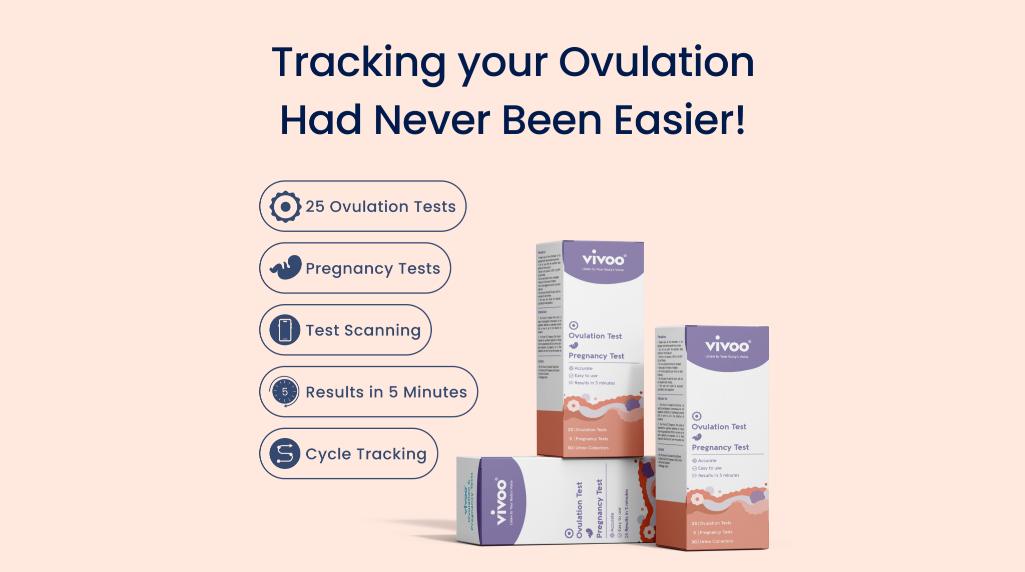 Vivoo Ovulation & Pregnancy Test with text on a light pink background