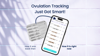 Smartphone app for ovulation tracking with text 'Ovulation Tracking Just Got Smart!' on a light background.